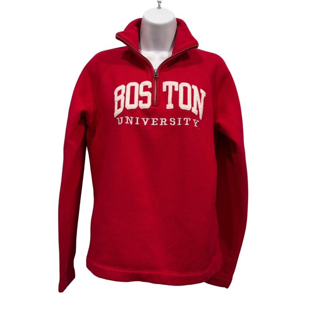 Vtg 90s Jansport Boston University Fleece ¼ Zip Pullover Sweatshirt Red Womens M